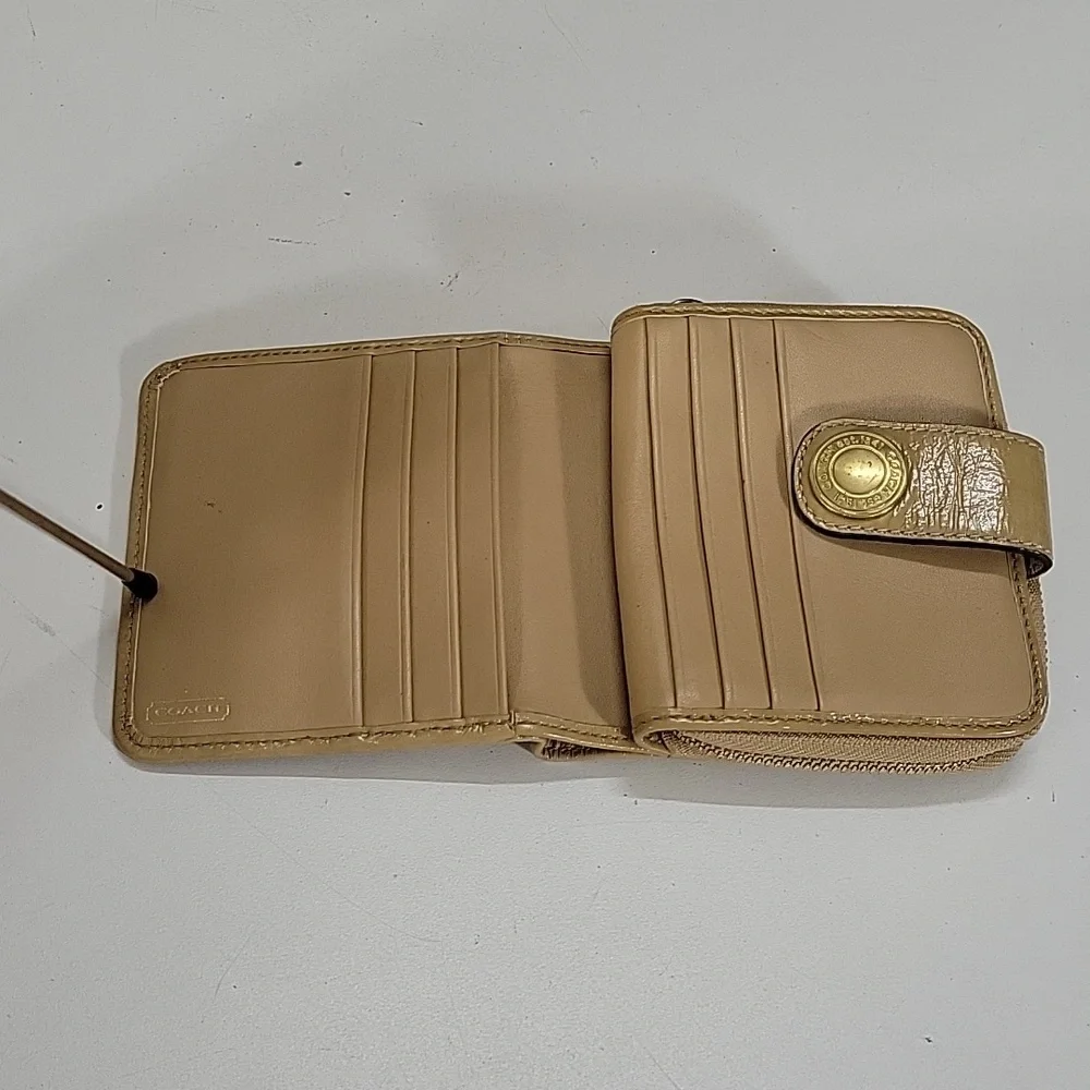 Coach Beige Signature Canvas Wallet with Tan Leather Trim